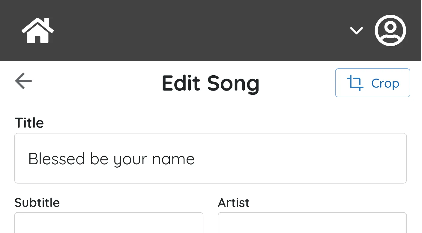 The interface for cropping a PDF file in SongbookPro Groups.